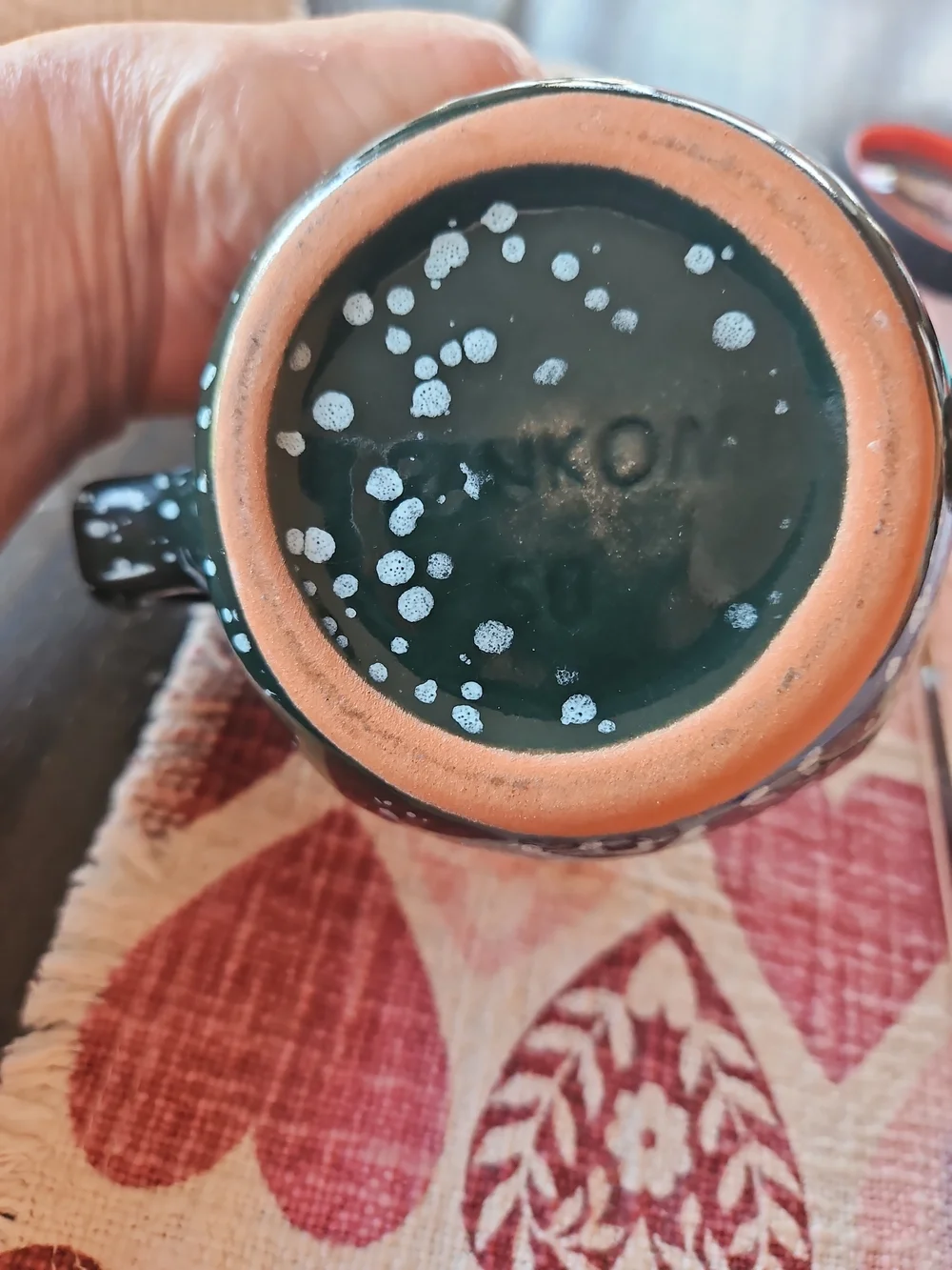 Rare Vintage Frankoma Pottery Dark Green Speckled Lidded Sugar Bowl